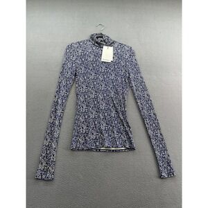 Rodebjer Marian Swirl Shirt Womens XS Blue Viscose Turtleneck Top Long Sleeve